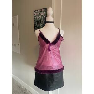 purple faux fur trim cami slip